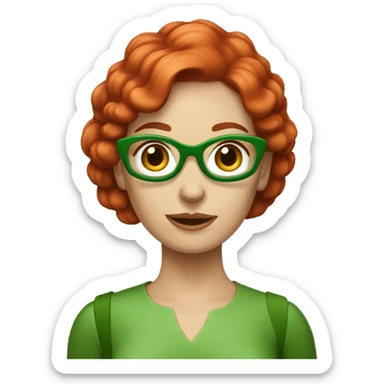 red hair female english teacher with green face, with mushroom hairstyle sticker