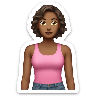 brunette brownskin woman in a pink tank top sticker