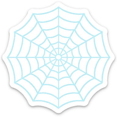 Render the spider web with all web strands looking like glowing blue lasers in the style of apple emojis. Transparent background. sticker