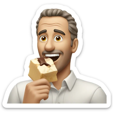 Man eating fudge sticker