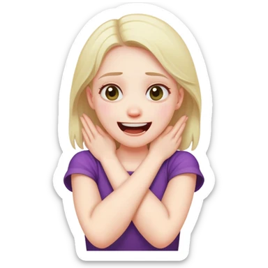 girl crossed arms holding neck scared laughing sticker