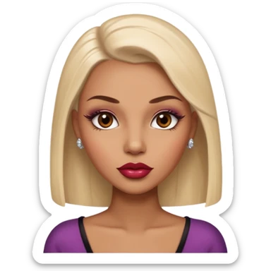 Glamourous, light brown skin tone, very beautiful woman, with big plump lips, long long lashes, with shaved head, brown eyes sticker