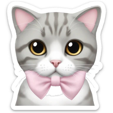 scottish fold gray and white cat with light pink bow on the neck sticker