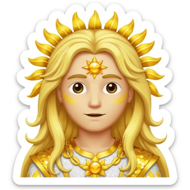 Sol, God of Sun from Gods and Goddesses with long golden blonde hair, yellow and white sequin outfit sticker
