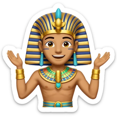 Discord emoji for "RA Silkroad", Ancient Egyptian theme, funny Pharaoh clapping hands laughing, cartoonish, colorful, shiny gold, small and clear.
 sticker