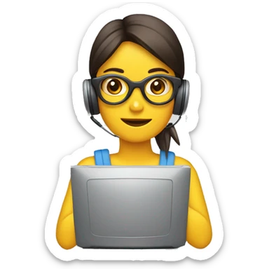 chica morocha con una computadora sticker