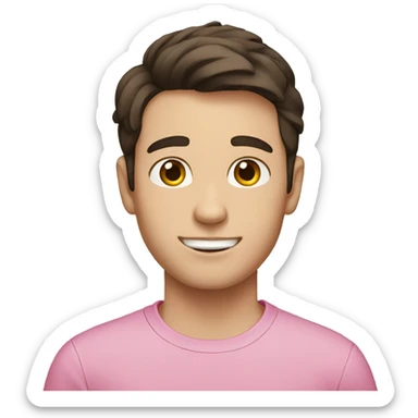 White boy with dark brown hair flipped to the side. Pink shirt.  sticker