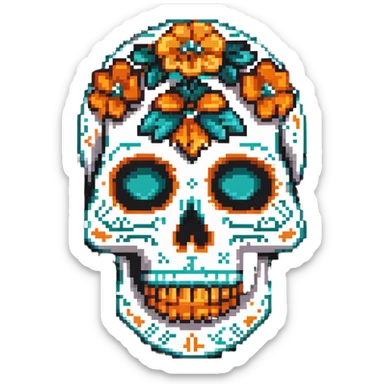 teal and orange sugar skull sticker