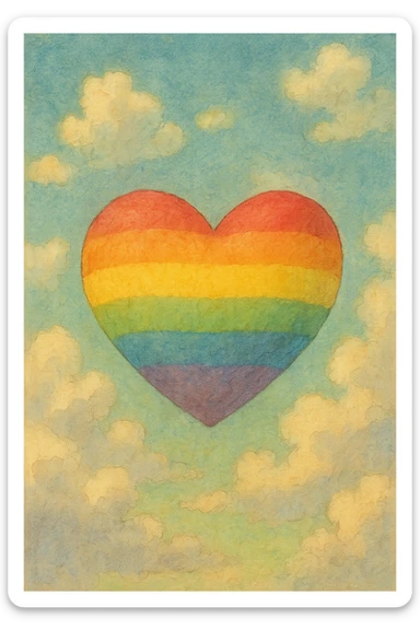 rainbow pride heart, ghibli style, no text sticker