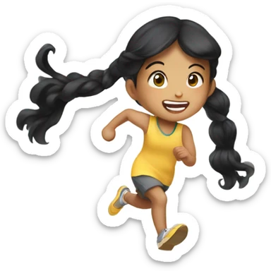 asian girl child running with black hair wavy, black eyes sticker