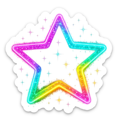 kpop neon star with glitter, bold and trendy sticker
