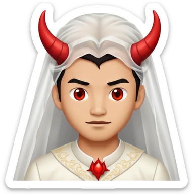 an asian male bride with the face of devil in wedding dress sticker