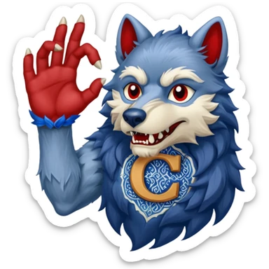 a werewolf hand holding the letter c make the c made out of persian carpet texture sticker