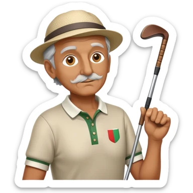 half figure old italian golf player with golf club  sticker