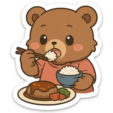 Transform the anime style bear eating into chibi style with exaggeratedly cute proportions, keeping no background. Maintain the anime aesthetic while emphasizing cuteness and chibi proportions. sticker