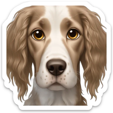 hyperrealist caucasian girl black long hair with brown english setter dog sticker
