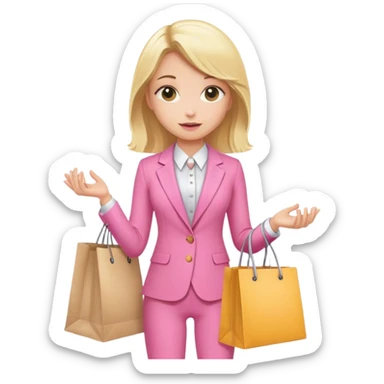 Blond girl pink suit shopping bag sticker