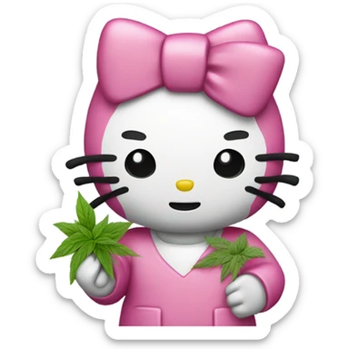 Hello kitty holding Pink herb nug sticker