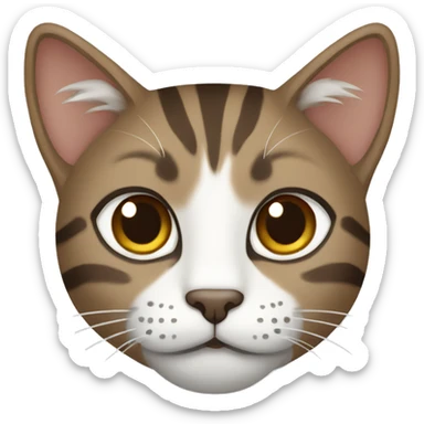 grey and white and brown, centered, tabby cat sticker