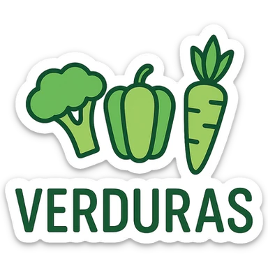 the word VERDURAS in a clean sans-serif font with a green color palette and a stylized vegetable icon above the letter V sticker