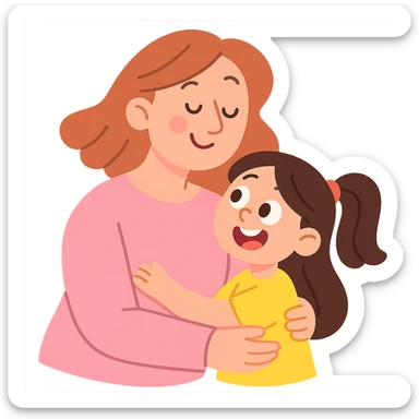 gentle mother figure, soft pastel cartoon style sticker