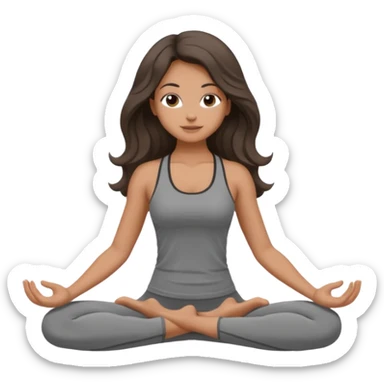 a brunette girl doing yoga, she is wearing a grey fit and she has dark long, wavy and loose hair.  sticker