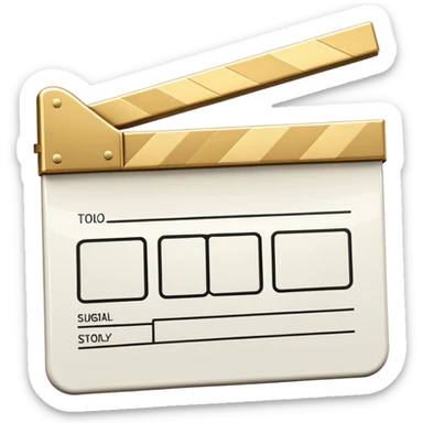 ultra simplified movie clapper with gold and white colors, two simple rectangles with a diagonal line sticker