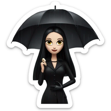 Teen Morticia Addams at a rainy funeral holding umbrella. funeral veil ,gloves,purse. Palm Beach Honey Barbie  sticker