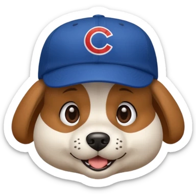a dog with a Cubs baseball hat on sticker