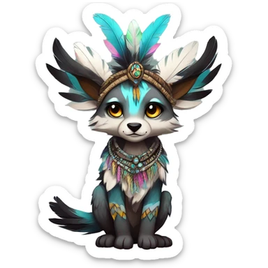 cute cool edgy fantasy animal fursona creature by griffsnuff & LiLaiRa & Falvie with exotic colors with patterns and feathers and headdress and necklace full body sticker