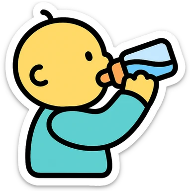 baby drinking from a bottle icon with color and black outlines sticker