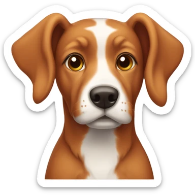 Light red dog with curly ears and a white snout sticker