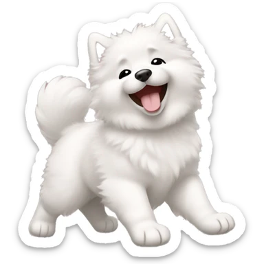 Samoyed puppy, rolling on its back with laughter, with paws in the air. sticker