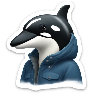 Orca in cold weather clothing with snow around it  sticker
