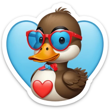 Make a frame emoji and inside it is a duck wearing red heart sunnies and the background is sky or anything blue sticker