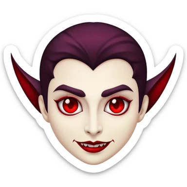 Cinematic Noble Vampire Portrait Emoji, Elegant and commanding, with a refined, pale visage framed by dark, velvet accents and a hint of crimson, exuding timeless seduction and dangerous allure, simplified yet exquisitely detailed, glowing with a soft nocturnal radiance and a subtle, mysterious outline that captures the regal spirit of an immortal lord of the night! sticker