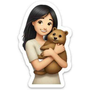 happy-girl-who-is-black-hair-and-hugging-happy-quokka sticker