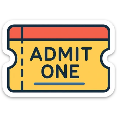 modern icon of an admission ticket, geometric shapes, contemporary look, no text sticker