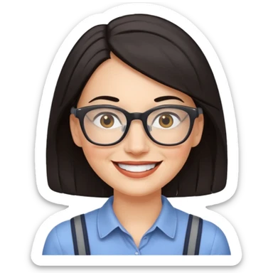 40 year old woman with dark hair some grey with glasses and braces smiling  sticker