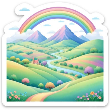  pastel rainbow hobbit landscape  sticker