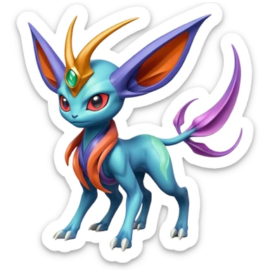 Futuristic volcanic elemental badass cool tough evil Suicune-Bayleaf-Celebi-Pokémon-Fakémon-hybrid-creature sticker