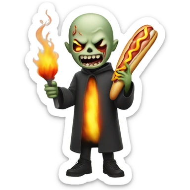 a ghoul with a flaming torch eating a hot dog  sticker