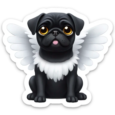 Black Pug with angel wings and halo sticker