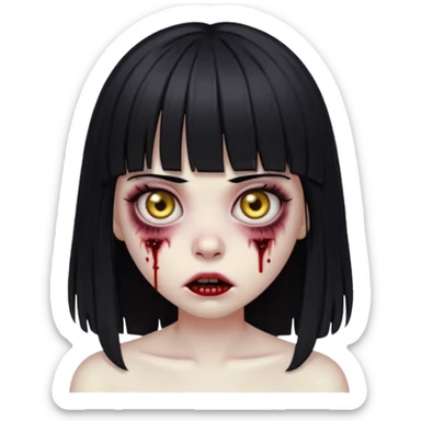 garota zombie com cabelo preto de franja e olhos puxados gótica emoji generator sticker