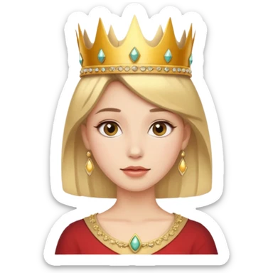 Give me an image of a women wearing neutral makeup with a crown. She is looking very content sticker