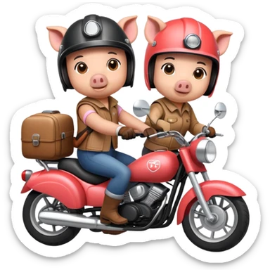 pig couple riding a motorbike together sticker
