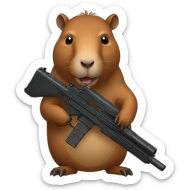 a capibara with a gun  sticker