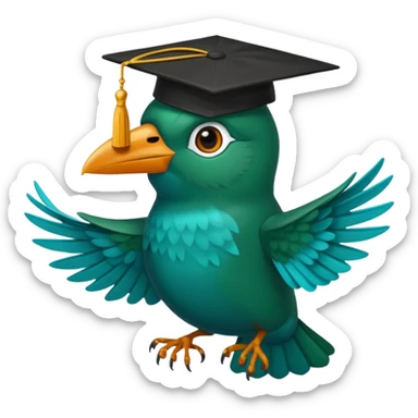 Un COLIBRÍ con birrete de graduación y que el colibrí sea turquesa oscuro, que este se vea bastante realista  sticker