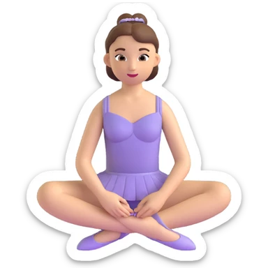 ballerina in 3D emoji style, sitting and tying ballet shoes, serene look sticker