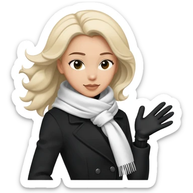 A figure in a flowing coat, windblown scarf, and gloves—elegant and sharp sticker